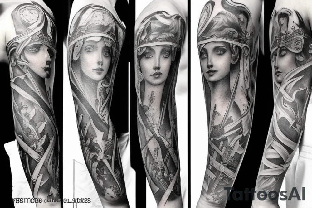 Full arm sleeve made up of Greek mythology tattoo idea