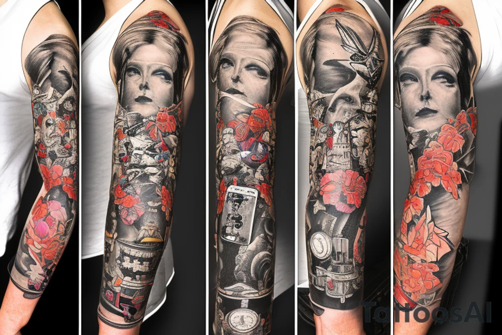 Full arm sleeve made up of things from the 80’s tattoo idea