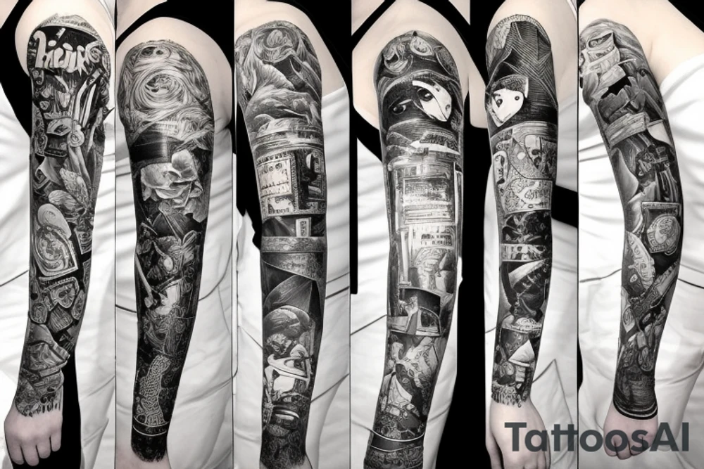 Full arm sleeve made up of things from the 80’s tattoo idea
