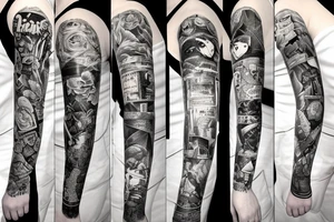 Full arm sleeve made up of things from the 80’s tattoo idea
