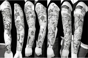 Full arm sleeve made up of things from the 80’s tattoo idea