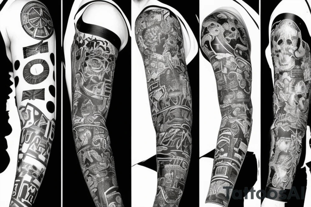 Full arm sleeve made up of things from the 80’s tattoo idea