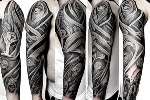 Unique Full arm sleeve made up of Zeus & Medussa tattoo idea