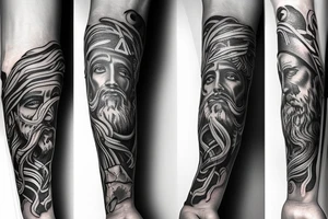 Unique Full arm sleeve made up of Zeus & Medussa tattoo idea