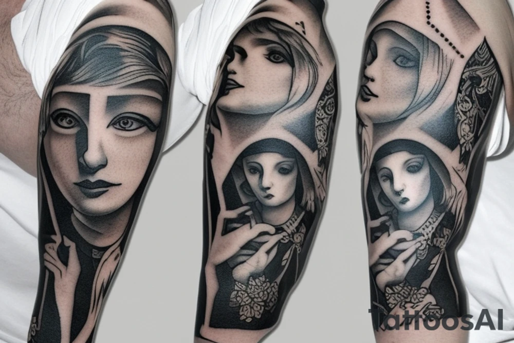 Unique Full arm sleeve made up of the first supper tattoo idea