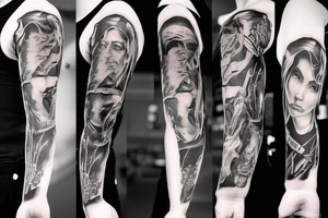 Unique Full arm sleeve made up of the first supper tattoo idea