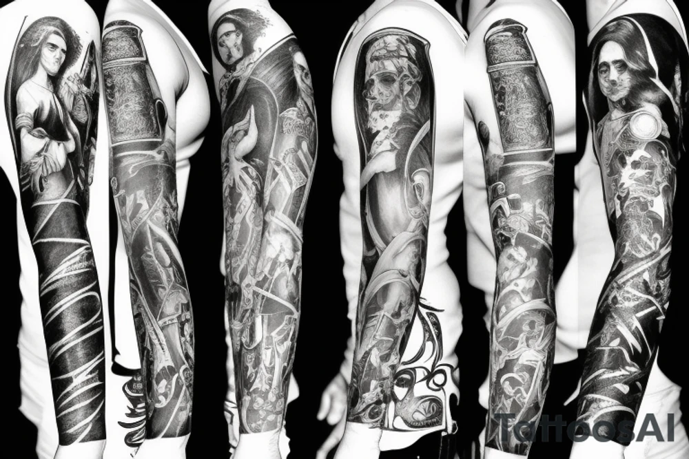 Unique Full arm sleeve made up of the first supper tattoo idea Unique Full arm sleeve made up of the first supper tattoo idea