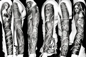 Unique Full arm sleeve made up of the first supper tattoo idea