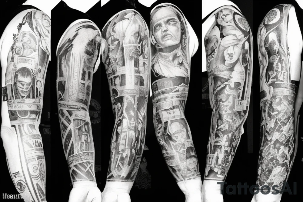Unique Full arm sleeve made up of the first supper tattoo idea Unique Full arm sleeve made up of the first supper tattoo idea