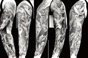 Unique Full arm sleeve made up of the angels fighting demons tattoo idea