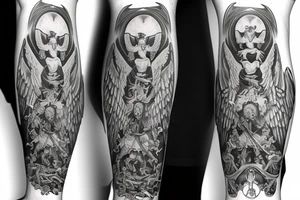 Unique Full arm sleeve made up of the angels fighting demons tattoo idea
