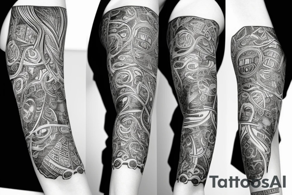 Unique Full arm sleeve medussa tattoo idea