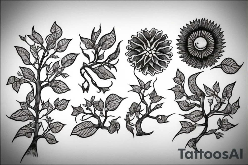 ivy root and sun tattoo idea