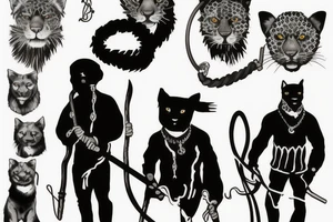 I want 3 black panthers (designed realistic like the animal), walking side by side.
The one in the middle is holding a shepherd's crook. tattoo idea