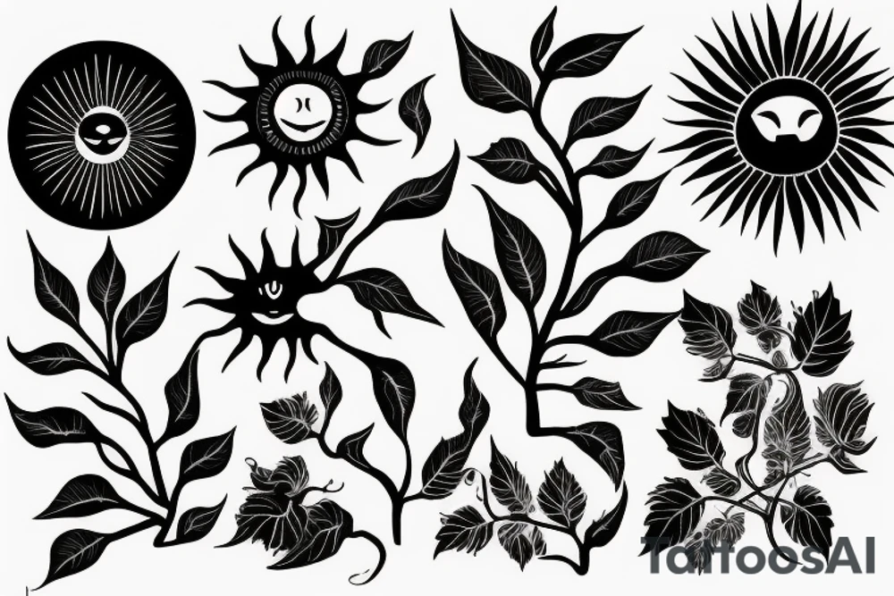 ivy root and sun tattoo idea