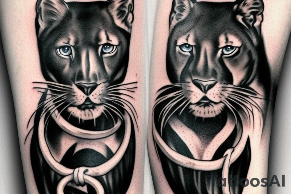I want one black panthers (designed realistic like the animal), sitted and holding a shepherd's crook. tattoo idea