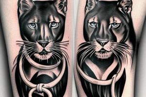 I want one black panthers (designed realistic like the animal), sitted and holding a shepherd's crook. tattoo idea