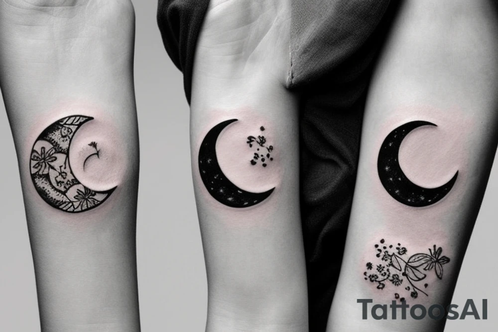 moon with flower tattoo idea