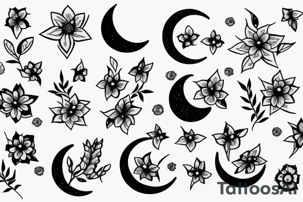 moon with flower tattoo idea