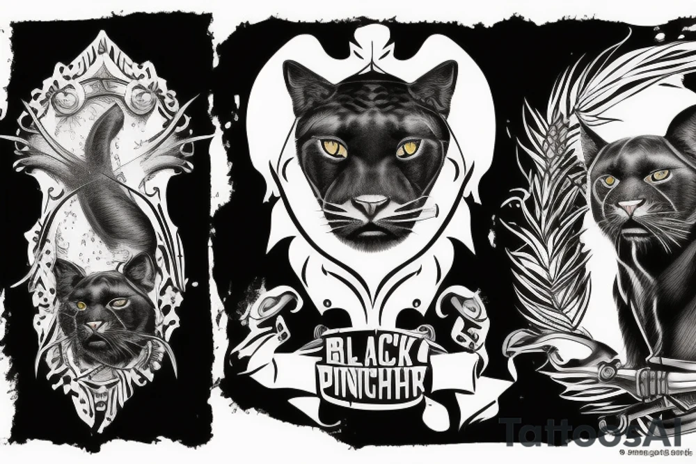 I want one black panthers, designed realistic like the animal, full body sitting and holding a shepherd's crook. tattoo idea