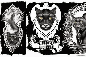 I want one black panthers, designed realistic like the animal, full body sitting and holding a shepherd's crook. tattoo idea