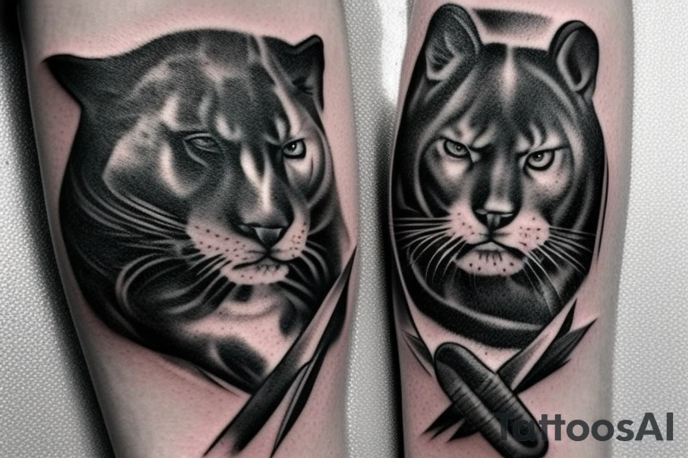 I want one black panthers, designed realistic like the animal, full body sitting and holding a shepherd's crook. tattoo idea