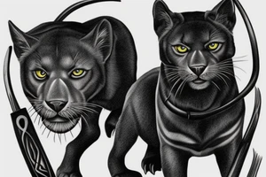 I want one black panthers, designed realistic like the animal, full body sitting and holding a shepherd's crook. tattoo idea