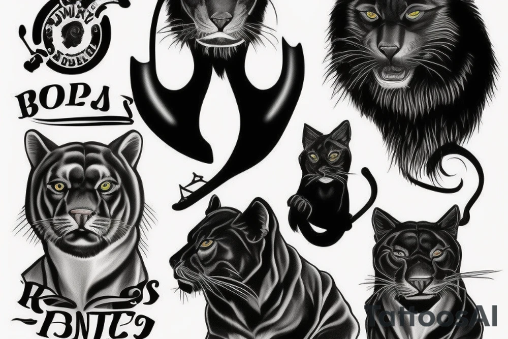 I want one black panthers, designed realistic like the animal, full body sitting and holding a shepherd's crook. tattoo idea