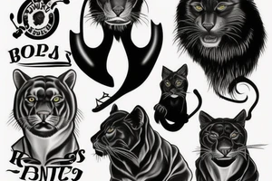 I want one black panthers, designed realistic like the animal, full body sitting and holding a shepherd's crook. tattoo idea