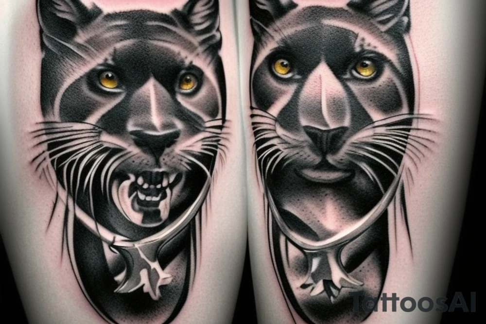 I want one black panthers, designed realistic like the animal, full body sitting and holding a shepherd's crook. tattoo idea