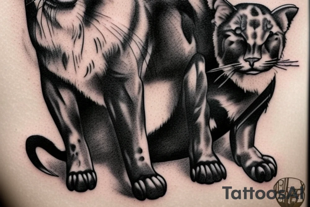 I want one black panthers, designed realistic like the animal, full body sitting and holding a shepherd's crook. tattoo idea