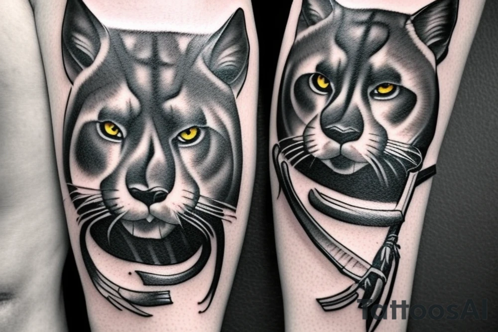 I want one black panthers, designed realistic like the animal, full body sitting and holding a shepherd's crook. tattoo idea