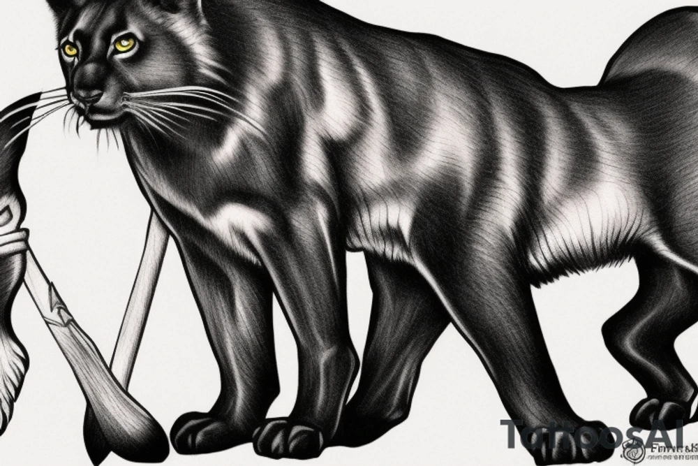 I want one black panthers, designed realistic like the animal, full body sitting and holding a shepherd's crook. tattoo idea
