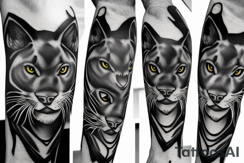 I want one black panthers, designed realistic like the animal, full body sitting and holding a shepherd's crook. tattoo idea