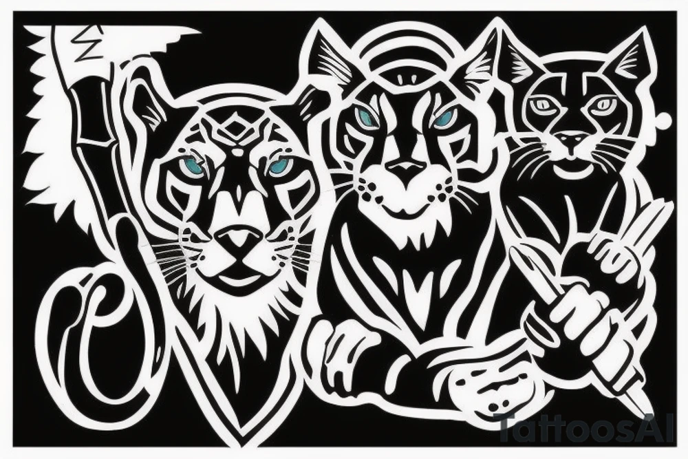I want one black panthers, designed realistic like the animal, full body sitting and holding a shepherd's crook. tattoo idea