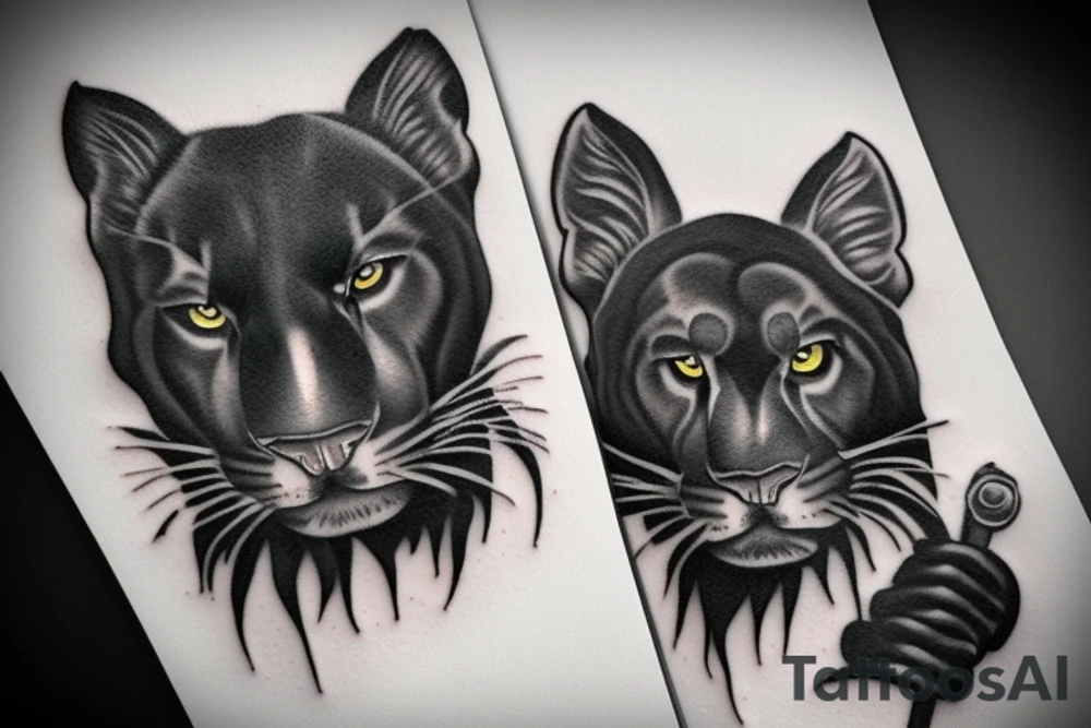 I want one black panthers, designed realistic like the animal, full body sitting and holding a shepherd's crook. tattoo idea