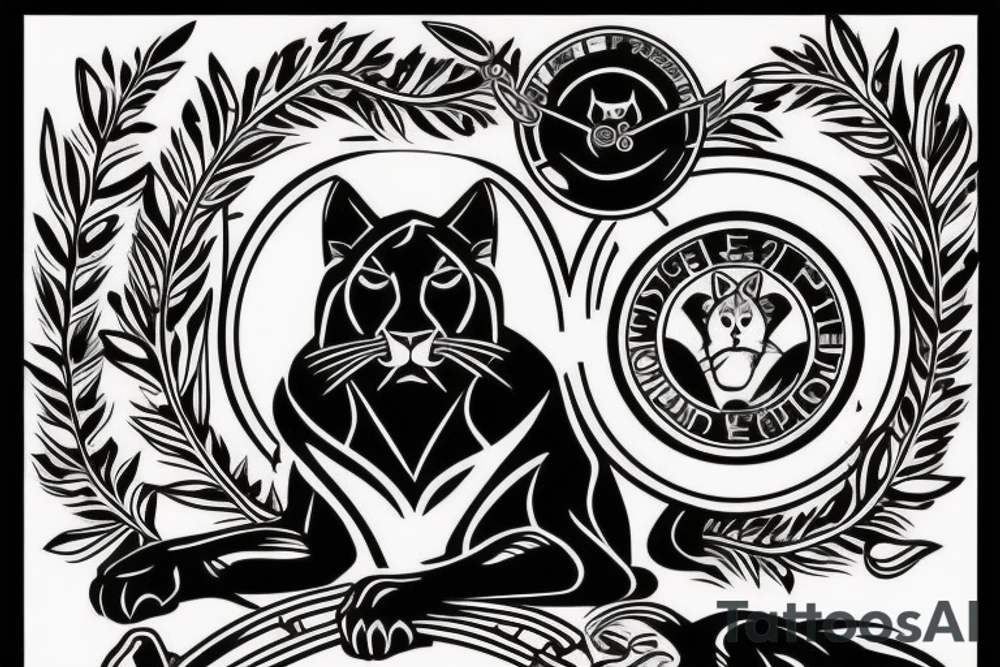 I want one black panthers, designed realistic like the animal, full body sitting and holding a shepherd's crook. tattoo idea