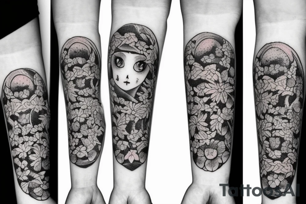 moon with flower tattoo idea