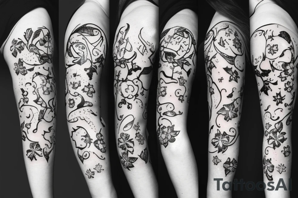 moon with flower tattoo idea