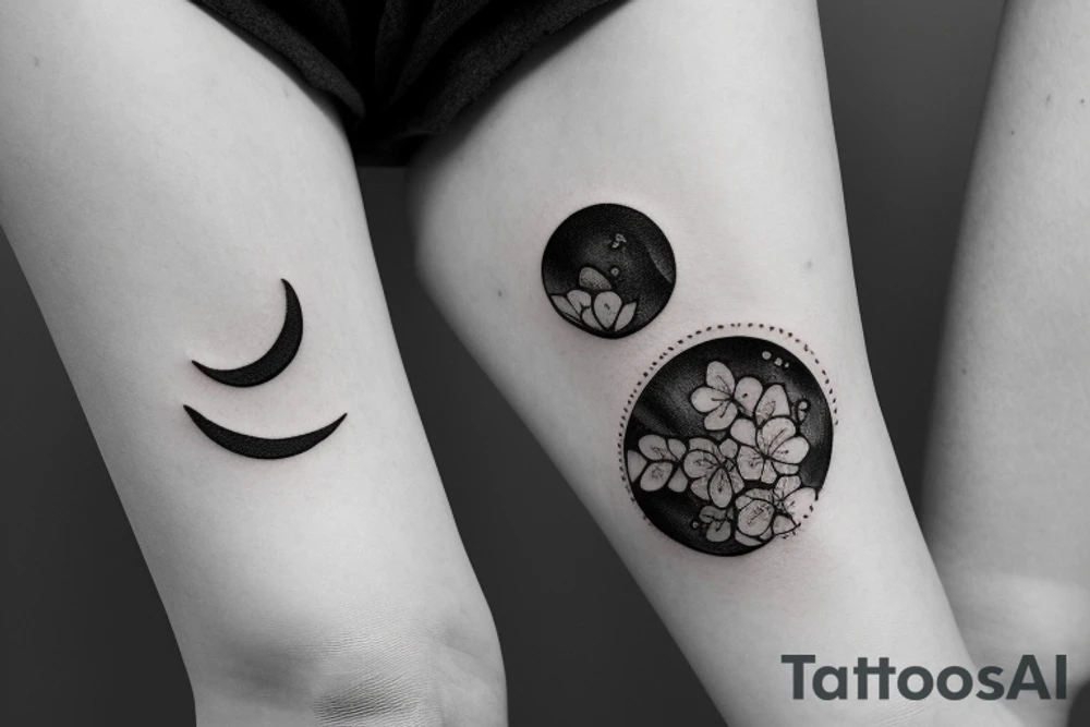 moon with flower tattoo idea