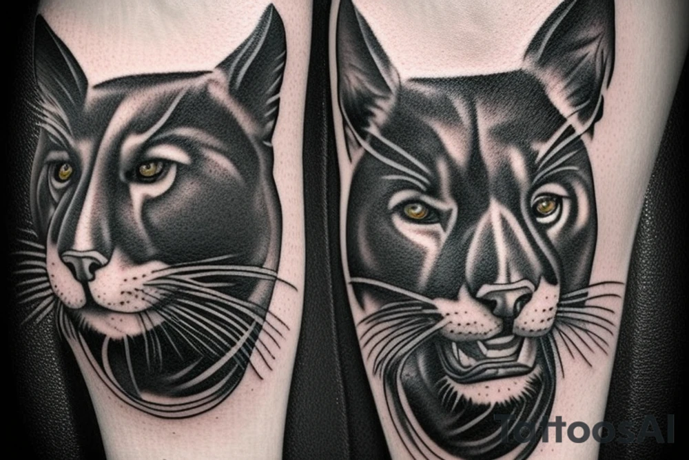 I want one black panthers, designed realistic like the animal, full body sitting and holding a shepherd's crook. tattoo idea