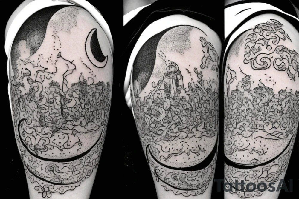moon with root tattoo idea
