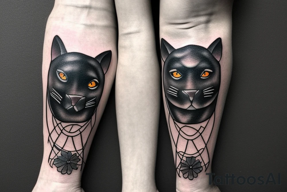 ONE little black panther, designed realistic like the animal, showing full body sitting and holding a shepherd's crook in between its legs.

Design: realistic, like the animal facing forward tattoo idea