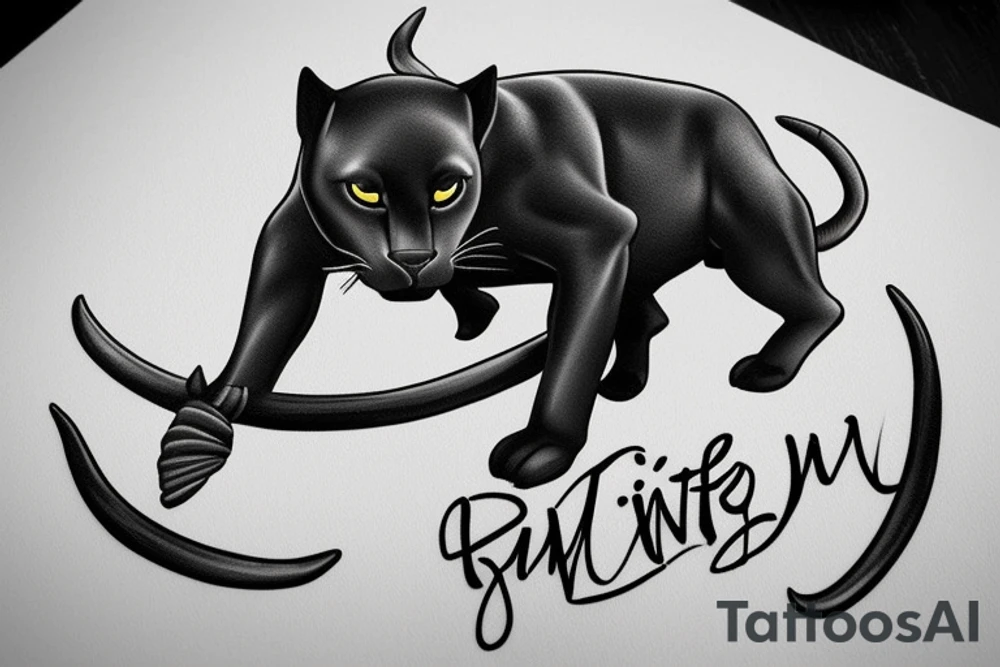 ONE little black panther, designed realistic like the animal, showing full body sitting and holding a shepherd's crook in between its legs.

Design: realistic, like the animal facing forward tattoo idea