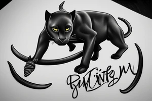 ONE little black panther, designed realistic like the animal, showing full body sitting and holding a shepherd's crook in between its legs.

Design: realistic, like the animal facing forward tattoo idea
