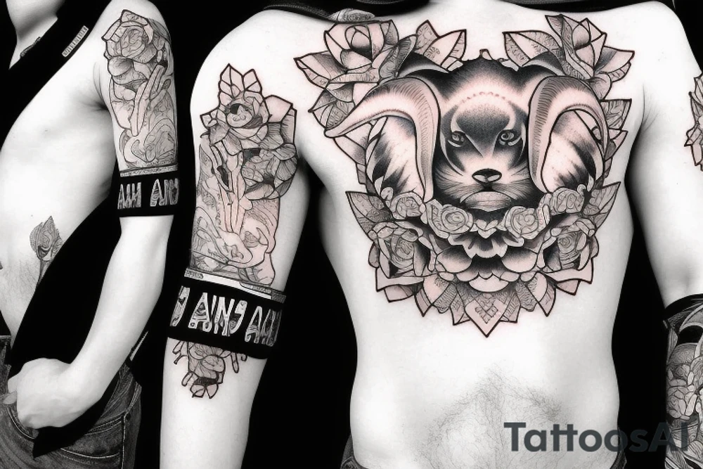 Mountain with ram and rose arm sleeve tattoo idea