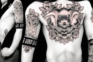 Mountain with ram and rose arm sleeve tattoo idea