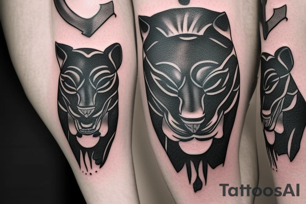 ONE little black panther, designed realistic like the animal, showing full body sitting and holding a shepherd's crook in between its legs.

Design: realistic, like the animal facing forward tattoo idea