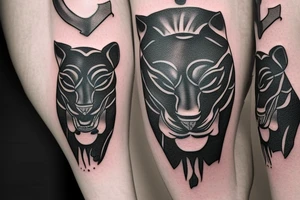 ONE little black panther, designed realistic like the animal, showing full body sitting and holding a shepherd's crook in between its legs.

Design: realistic, like the animal facing forward tattoo idea
