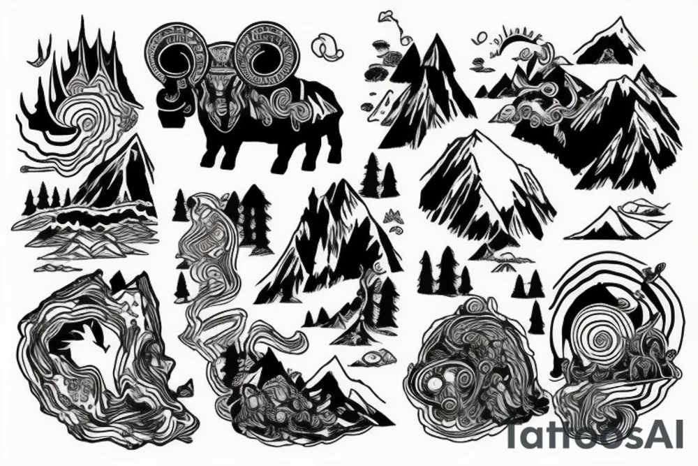 Mountain with ram tattoo idea